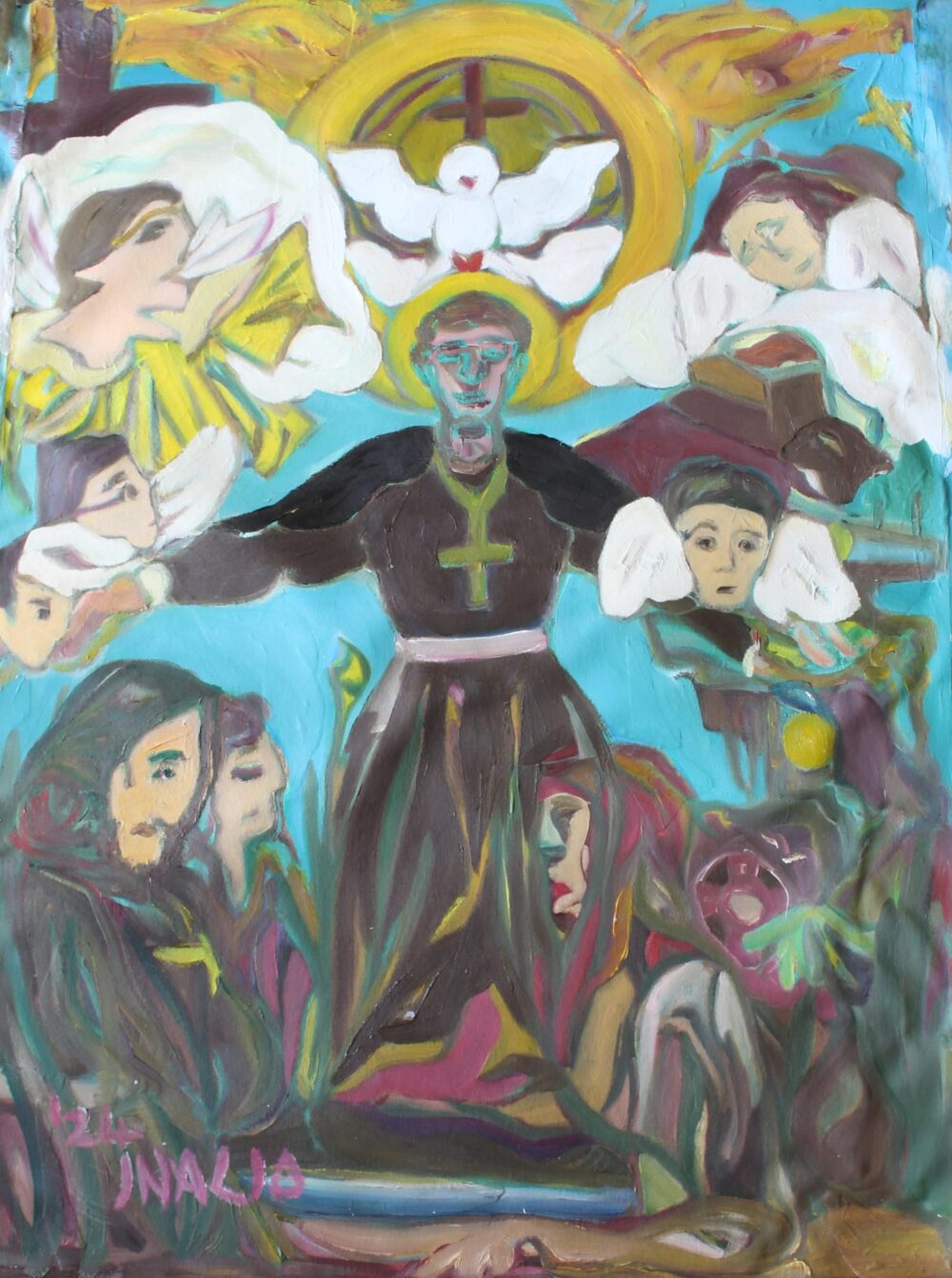 Angels sing<br>62x88cms,Oil on Khadi & Canvas